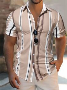 Manfinity Homme Áo sơ mi Nam Nút phía trước Sọc Giải trí - Nhiều màu - Xem 3