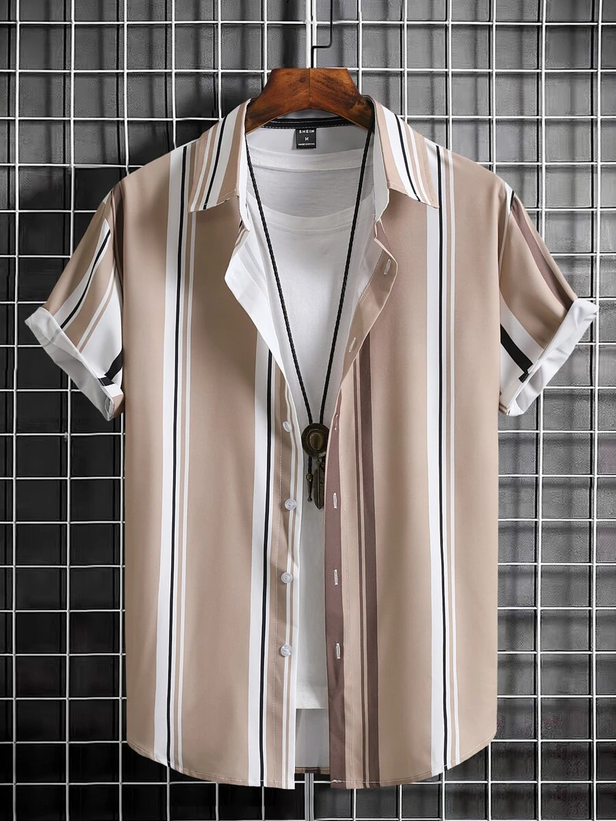 Manfinity Homme Áo sơ mi Nam Nút phía trước Sọc Giải trí - Nhiều màu - Xem 1