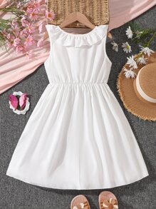 Chicas Vestido con estampado floral ribete con fruncido - Blanco - Ver 2