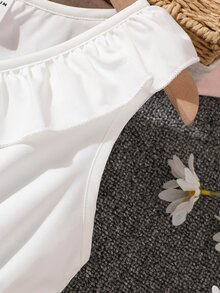 Chicas Vestido con estampado floral ribete con fruncido - Blanco - Ver 5