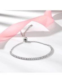 Cubic Zirconia Decor Silver Bracelet Wedding Engagement Bridal Jewelry - Silver - View 3