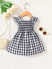 Bebé Vestido con estampado de guingán ribete con fruncido - Blanco y Negro - Ver 2