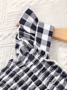 Bebé Vestido con estampado de guingán ribete con fruncido - Blanco y Negro - Ver 3