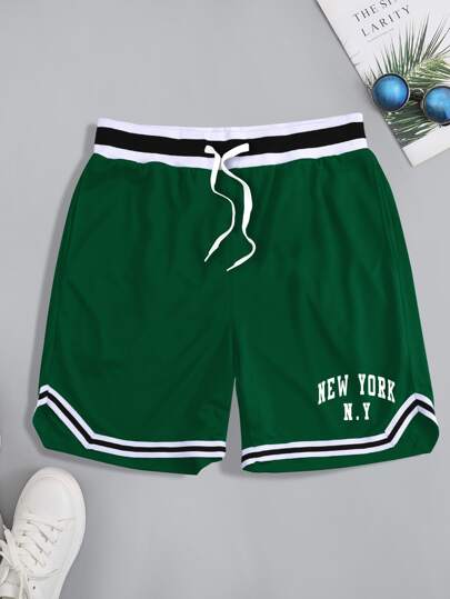 Guys Letter Graphic Striped Trim Drawstring Waist Track Shorts