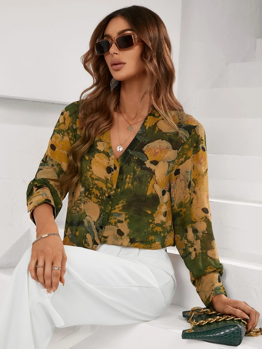 GENKIRA 滿版印花前紐扣襯衫 - 彩色 - 查看 1