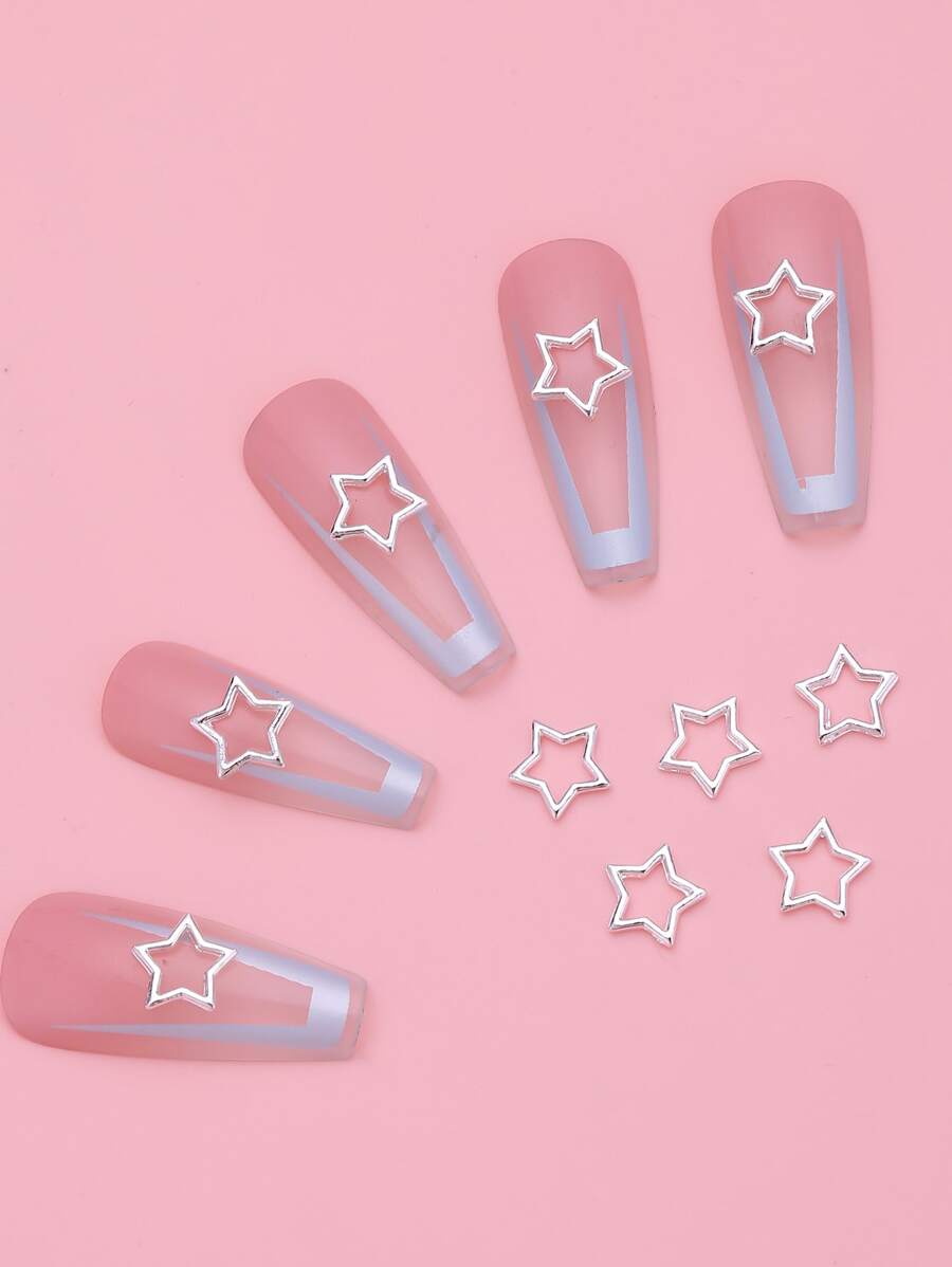 10pcs/Pack Silver-Color Hollow Out Five-Pointed Star Nail Art Decoration DIY Nail Charms Nail Gems Nail Supplies - Silver - View 1