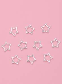 10pcs/Pack Silver-Color Hollow Out Five-Pointed Star Nail Art Decoration DIY Nail Charms Nail Gems Nail Supplies - Silver - View 3