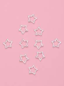 10pcs/Pack Silver-Color Hollow Out Five-Pointed Star Nail Art Decoration DIY Nail Charms Nail Gems Nail Supplies - Silver - View 5