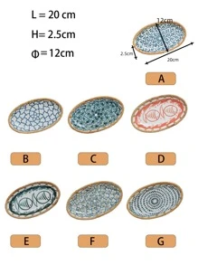 1pc Oval Tray, Chinese Style Rattan Food Storage Basket For Home, Outdoor Picnic - Multicolor - View 2