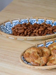 1pc Oval Tray, Chinese Style Rattan Food Storage Basket For Home, Outdoor Picnic - Multicolor - View 8