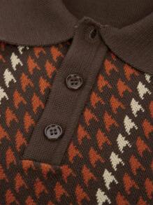 男士千鳥格圖案Polo領針織上衣 - 巧克力棕 - 查看 5