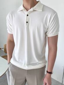 DAZY 男士纯棉纯色 Polo 衫，适合高尔夫商务场合穿着 - 白色 - 查看 3