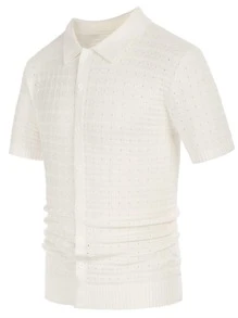 Men Solid Pointelle Knit Top - White - View 4