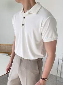 DAZY 男士纯棉纯色 Polo 衫，适合高尔夫商务场合穿着 - 白色 - 查看 6