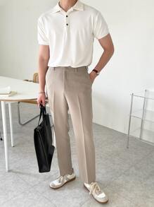 DAZY 男士纯棉纯色 Polo 衫，适合高尔夫商务场合穿着 - 白色 - 查看 8