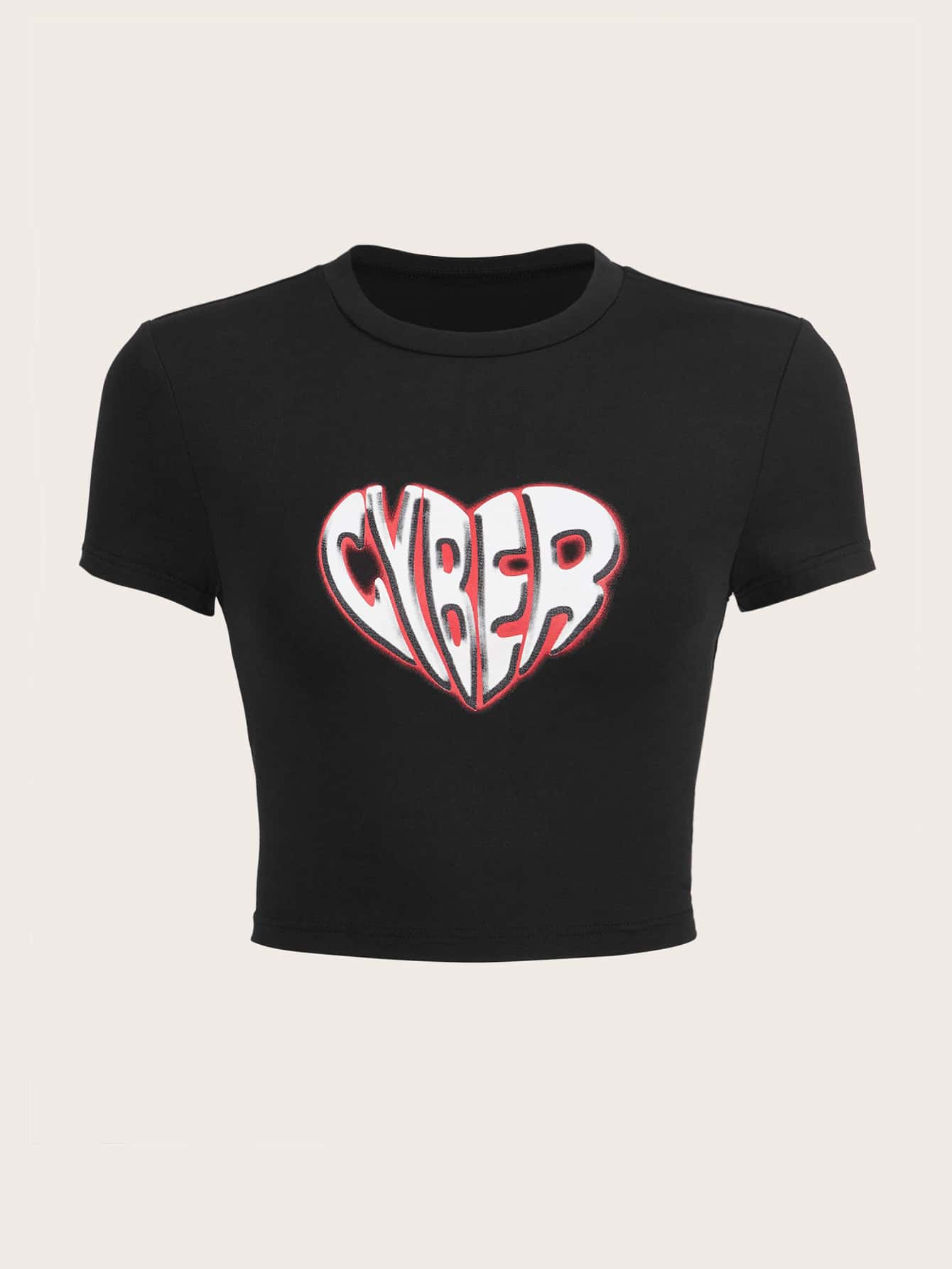 SHEIN ICON Áo thun nữ Tim Lá thư Giải trí - màu đen - Xem 1