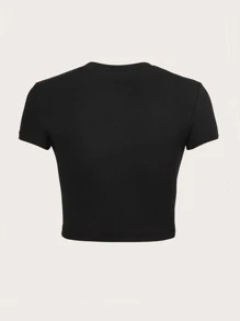 SHEIN ICON Áo thun nữ Tim Lá thư Giải trí - màu đen - Xem 2