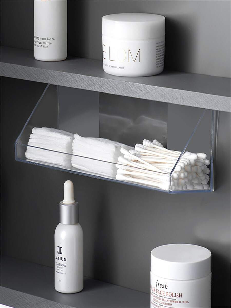 1pc Clear Storage Box, Plastic Wall Mounted Facial Pad Organizer For Home - Clear - View 1