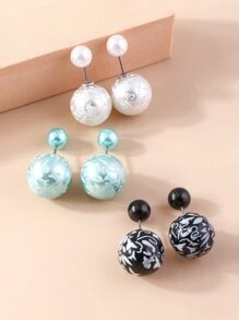 3對/組流行的假珍珠耳釘,適用於日常裝飾女性 - 彩色 - 查看 1