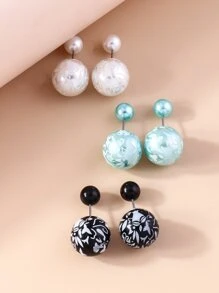 3對/組流行的假珍珠耳釘,適用於日常裝飾女性 - 彩色 - 查看 2