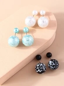 3對/組流行的假珍珠耳釘,適用於日常裝飾女性 - 彩色 - 查看 4