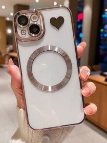 Ốp điện thoại trong suốt họa tiết trái tim mạ từ tính - Hồng - Xem 1