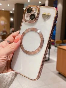 Ốp điện thoại trong suốt họa tiết trái tim mạ từ tính - Hồng - Xem 2