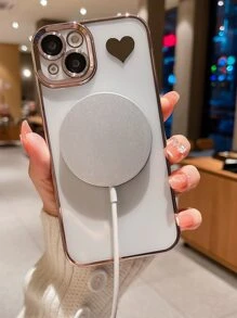 Ốp điện thoại trong suốt họa tiết trái tim mạ từ tính - Hồng - Xem 3