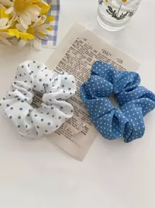 5pcs Women's Y2K Cute Vintage Floral Hair Scrunchies Set, Pink/White/Blue, Fashionable And Versatile Hair Accessories, Elegant And Minimalistic Style, Suitable For Daily Wear, Casual Parties, Commutes, Vacations, Hairstyling (Ponytail, Bun, Updo), Face Washing, Showering, Makeup, Perfect Match For Various Outfits. Scrunchy Hair Ties Makeup Home Gym Woman Accessories - Blue and White - View 3