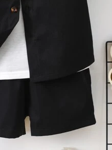 SHEIN Cậu bé trẻ tuổi Màu đen trơn Cổ bẻ thông thường & mát mẻ Tay áo thông thường 2 cái/bộ cho mùa hè - màu đen - Xem 4