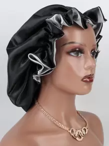 Color Block Satin Sleeping Hat Silk Bonnet Satin Bonnet Valentine's Day Sleep Bonnet - Grey - View 2