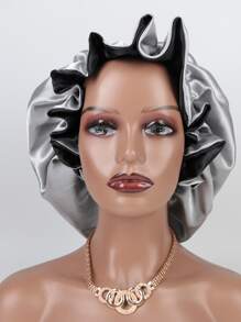 Color Block Satin Sleeping Hat Silk Bonnet Satin Bonnet Valentine's Day Sleep Bonnet - Grey - View 3