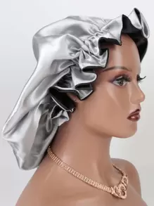 Color Block Satin Sleeping Hat Silk Bonnet Satin Bonnet Valentine's Day Sleep Bonnet - Grey - View 5