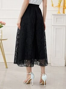 Modelyn Solid Lace Overlay A-line Skirt - Black - View 2