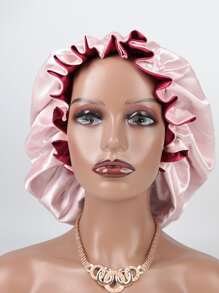 1pc Satin Wig Sleeping Bonnet Silk Bonnet Satin Bonnet Valentine's Day Valentines - Burgundy - View 2