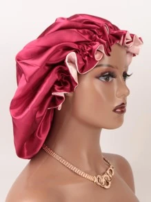1pc Satin Wig Sleeping Bonnet Silk Bonnet Satin Bonnet Valentine's Day Valentines - Burgundy - View 6