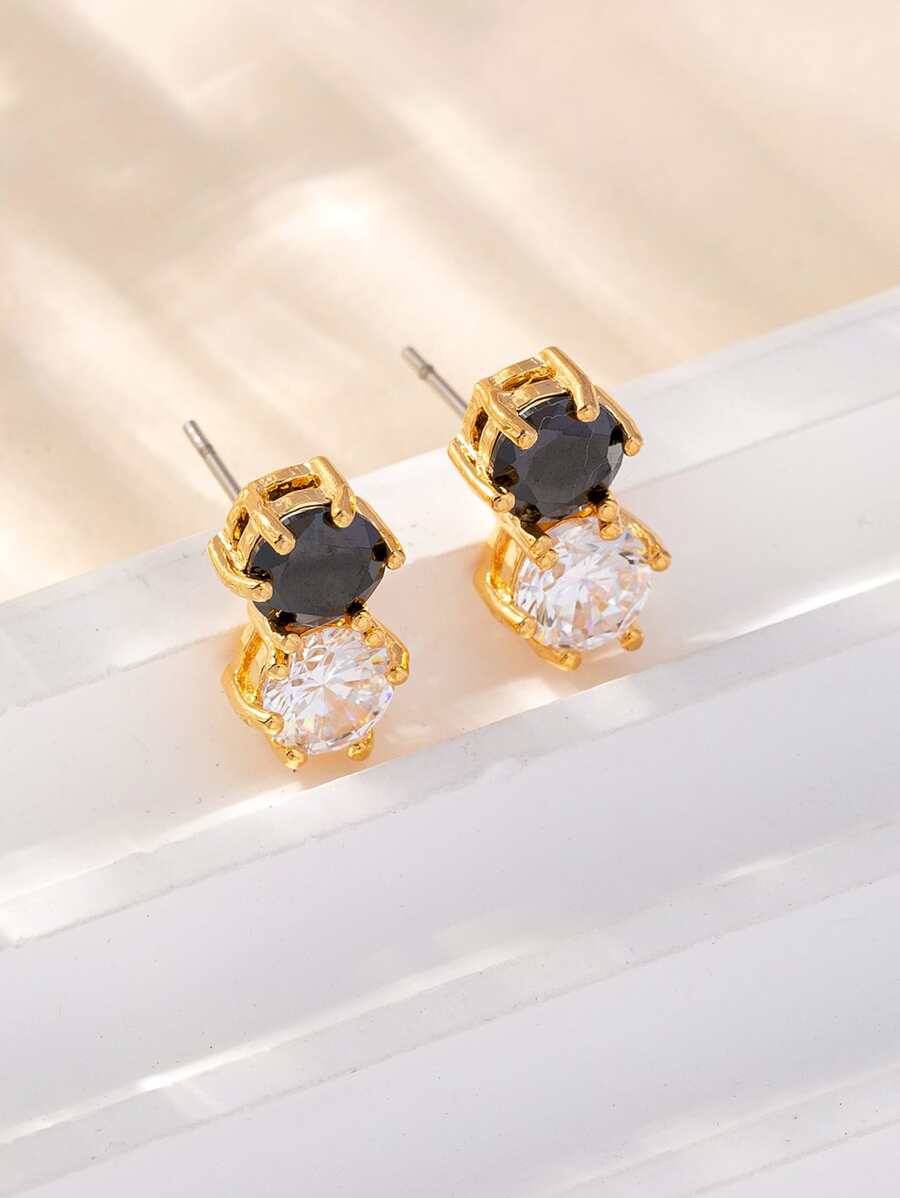 Cubic Zirconia Decor Stud Earrings - Yellow Gold - View 1