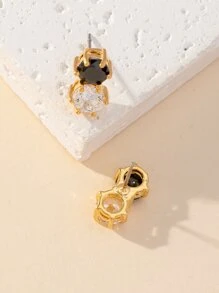 Cubic Zirconia Decor Stud Earrings - Yellow Gold - View 2