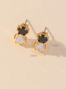 Cubic Zirconia Decor Stud Earrings - Yellow Gold - View 3
