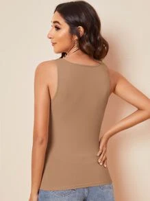 SHEIN Essnce Solid Tank Top - Camel - View 2