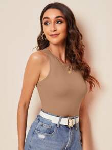 SHEIN Essnce Solid Tank Top - Camel - View 3