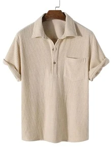 男士素色口袋貼布POLO衫 - 卡其色 - 查看 3