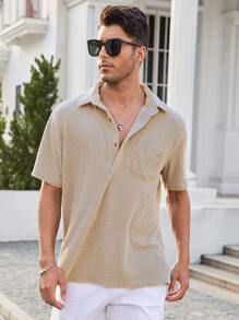 男士素色口袋貼布POLO衫 - 卡其色 - 查看 4