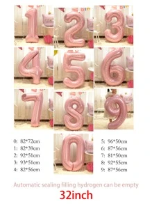 1pc Number Design Balloon, 32 Inch Pink Balloon For Birthday Party - Baby Pink - View 3