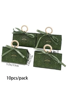 Hộp quà tặng đồ họa chữ cái 10 cái/bộ, hộp quà tặng trang trí nơ tay cầm hiện đại cho bữa tiệc, ngày lễ tình nhân - Màu xanh lá cây đậm - Xem 4