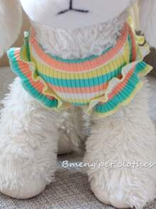 1 pieza Vestido de mascota con estampado de rayas para perro con gato para verano - Amarillo - Ver 3