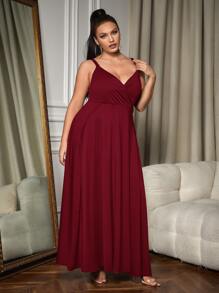 SHEIN SXY Plus Split Thigh Cami Dress - Burgundy - View 3