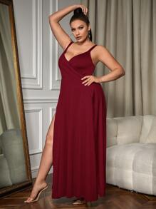 SHEIN SXY Plus Split Thigh Cami Dress - Burgundy - View 5