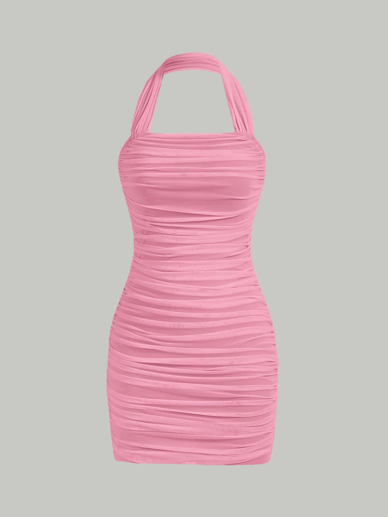 SHEIN MOD Vestido ajustado unicolor fruncido halter - Rosa - Ver 1