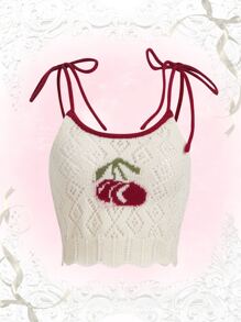 ROMWE Kawaii Áo dệt kim nữ Thắt nút Tương phản ràng buộc Rau quả Giải trí - Màu be - Xem 1